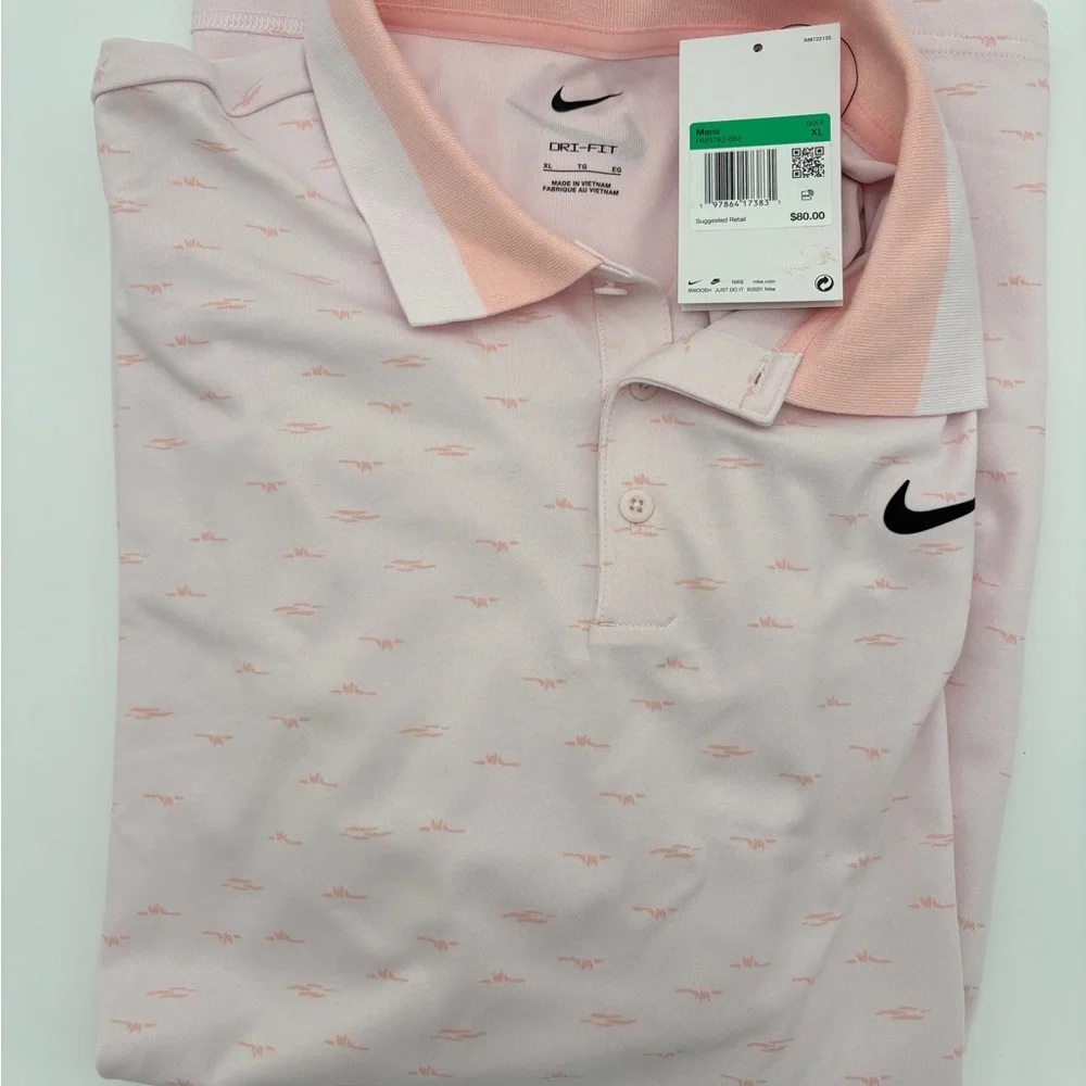 NWT Mens Nike Size XL Color Pearl Pink Dri FIT Tour Micro Print Golf Polo Shirt